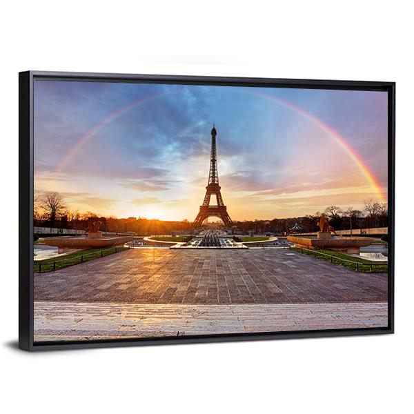 Rainbow Over Eiffel Tower Canvas Wall Art-3 Horizontal-Gallery Wrap-25" x 16"-Tiaracle