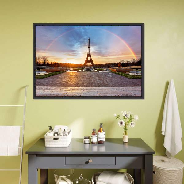 Rainbow Over Eiffel Tower Canvas Wall Art-3 Horizontal-Gallery Wrap-25" x 16"-Tiaracle