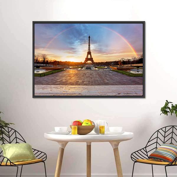 Rainbow Over Eiffel Tower Canvas Wall Art-1 Piece-Floating Frame-24" x 16"-Tiaracle