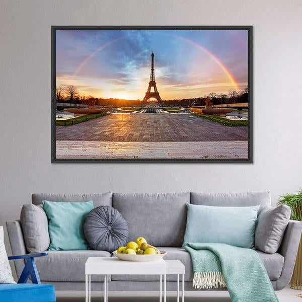 Rainbow Over Eiffel Tower Canvas Wall Art-3 Horizontal-Gallery Wrap-25" x 16"-Tiaracle