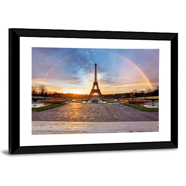 Rainbow Over Eiffel Tower Canvas Wall Art-3 Horizontal-Gallery Wrap-25" x 16"-Tiaracle