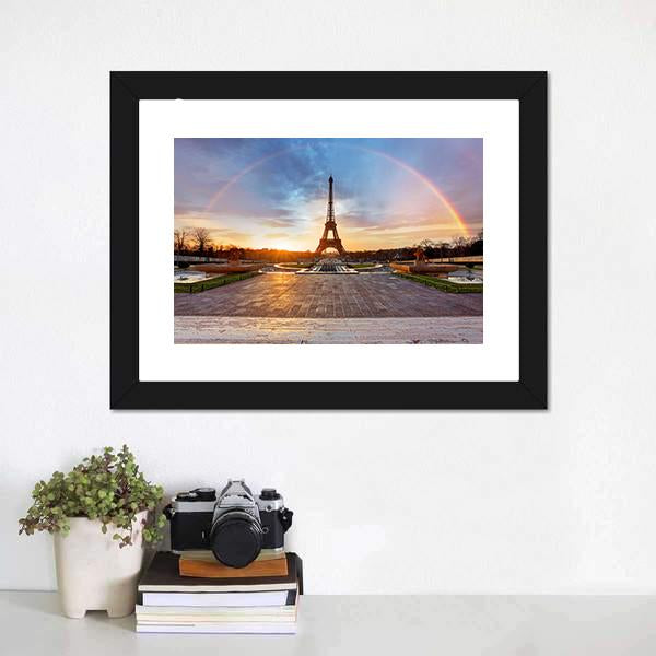 Rainbow Over Eiffel Tower Canvas Wall Art-3 Horizontal-Gallery Wrap-25" x 16"-Tiaracle