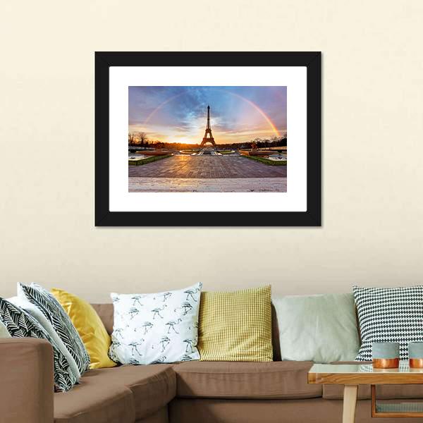 Rainbow Over Eiffel Tower Canvas Wall Art-1 Piece-Framed Print-20" x 16"-Tiaracle