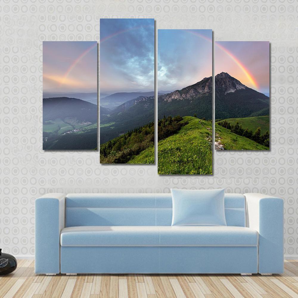 Rainbow Over Mountain Peak Canvas Wall Art-4 Pop-Gallery Wrap-50" x 32"-Tiaracle