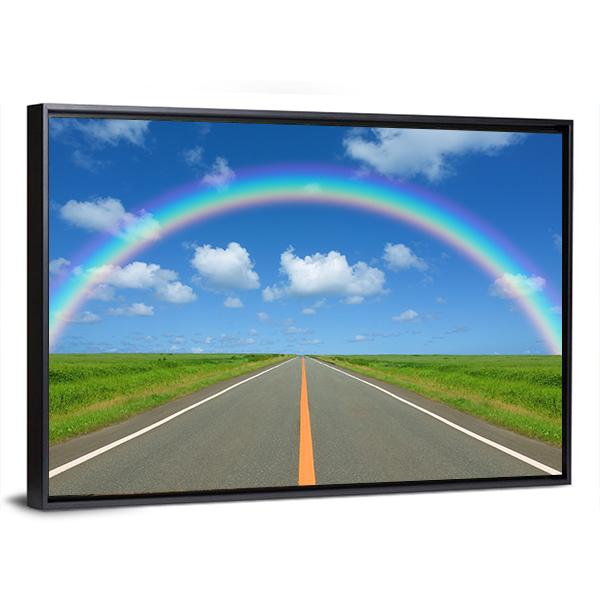 Rainbow Over Straight Road Canvas Wall Art-3 Horizontal-Gallery Wrap-25" x 16"-Tiaracle