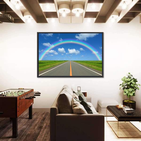 Rainbow Over Straight Road Canvas Wall Art-3 Horizontal-Gallery Wrap-25" x 16"-Tiaracle