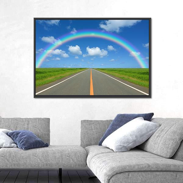 Rainbow Over Straight Road Canvas Wall Art-3 Horizontal-Gallery Wrap-25" x 16"-Tiaracle