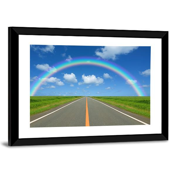 Rainbow Over Straight Road Canvas Wall Art-3 Horizontal-Gallery Wrap-25" x 16"-Tiaracle