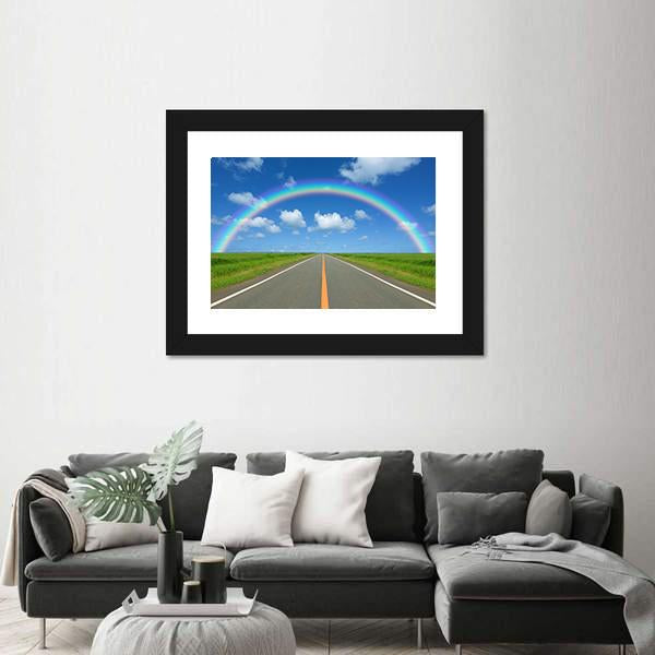 Rainbow Over Straight Road Canvas Wall Art-3 Horizontal-Gallery Wrap-25" x 16"-Tiaracle