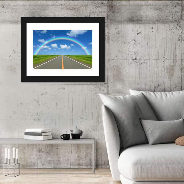 Rainbow Over Straight Road Canvas Wall Art-3 Horizontal-Gallery Wrap-25" x 16"-Tiaracle