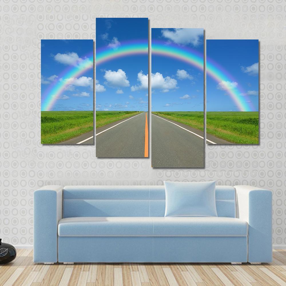 Rainbow Over Straight Road Canvas Wall Art-4 Pop-Gallery Wrap-50" x 32"-Tiaracle