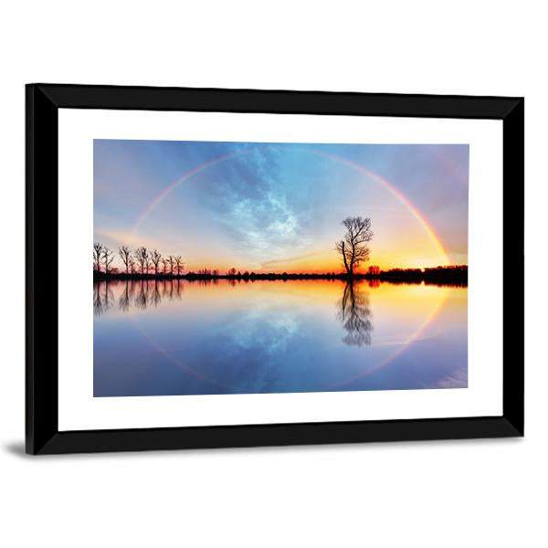 Rainbow Over Trees On Lake Sunrise Canvas Wall Art-3 Horizontal-Gallery Wrap-25" x 16"-Tiaracle