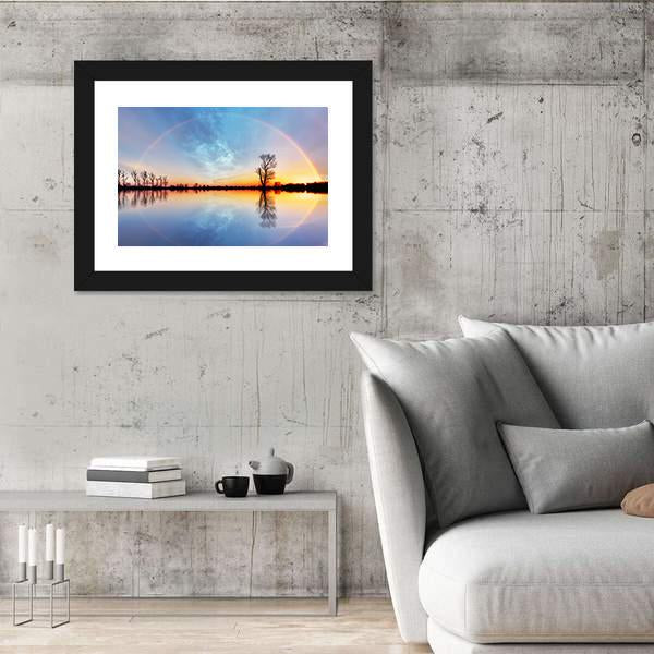 Rainbow Over Trees On Lake Sunrise Canvas Wall Art-3 Horizontal-Gallery Wrap-25" x 16"-Tiaracle