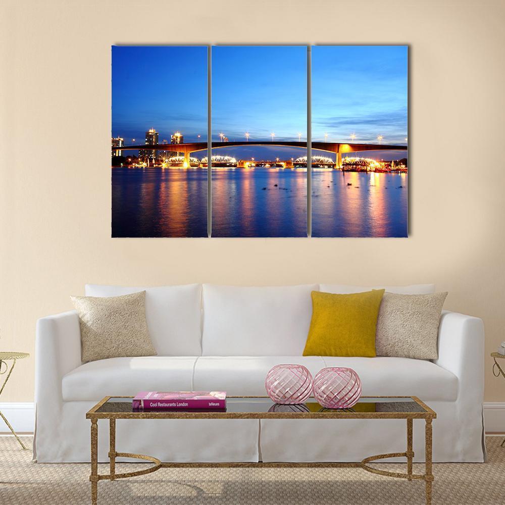 Rama 9 Bridge In Bangkok Canvas Wall Art-3 Horizontal-Gallery Wrap-37" x 24"-Tiaracle