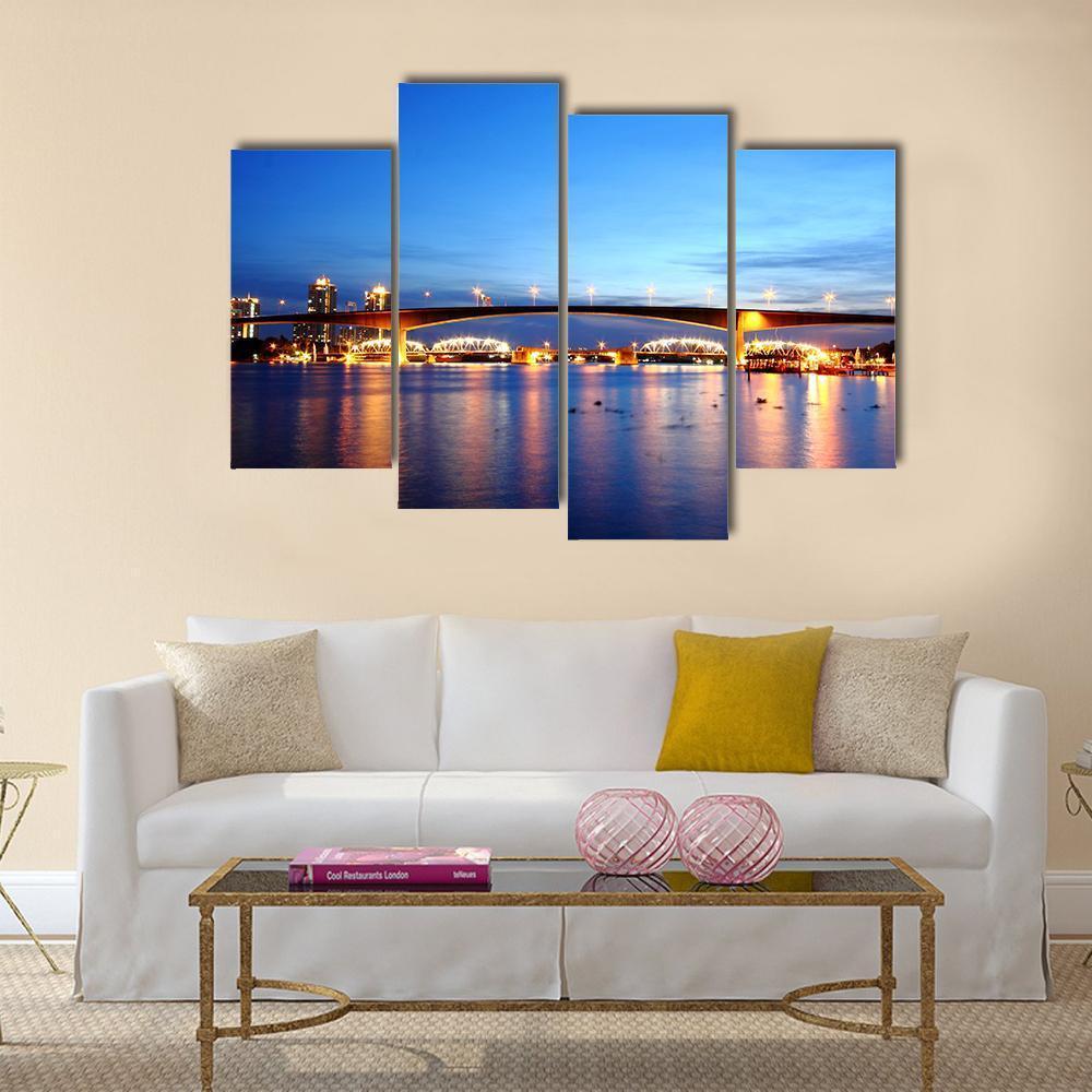 Rama 9 Bridge In Bangkok Canvas Wall Art-4 Pop-Gallery Wrap-50" x 32"-Tiaracle