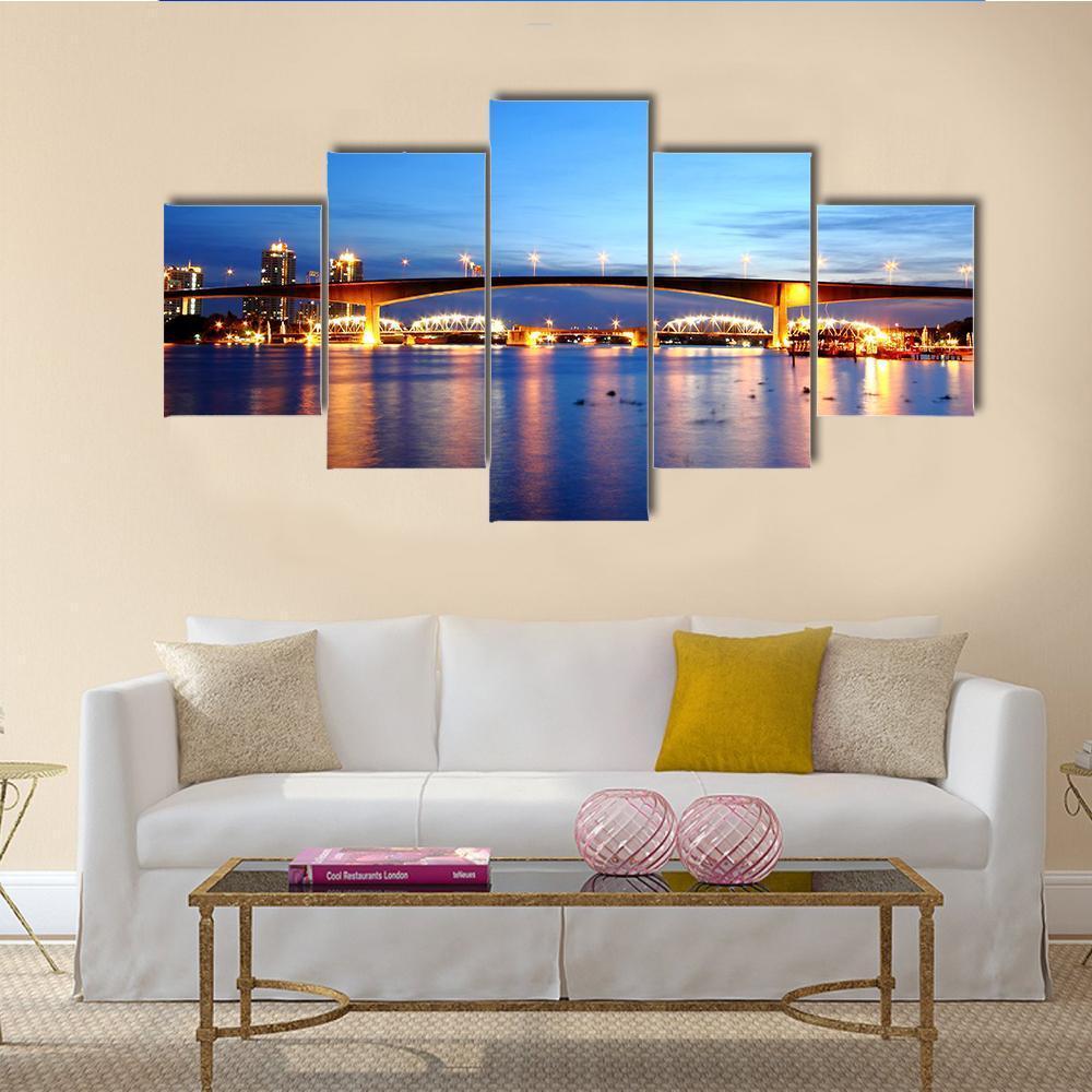 Rama 9 Bridge In Bangkok Canvas Wall Art-5 Star-Gallery Wrap-62" x 32"-Tiaracle
