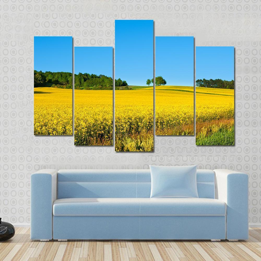 Rapeseed Field with Forest Canvas Wall Art-5 Pop-Gallery Wrap-47" x 32"-Tiaracle