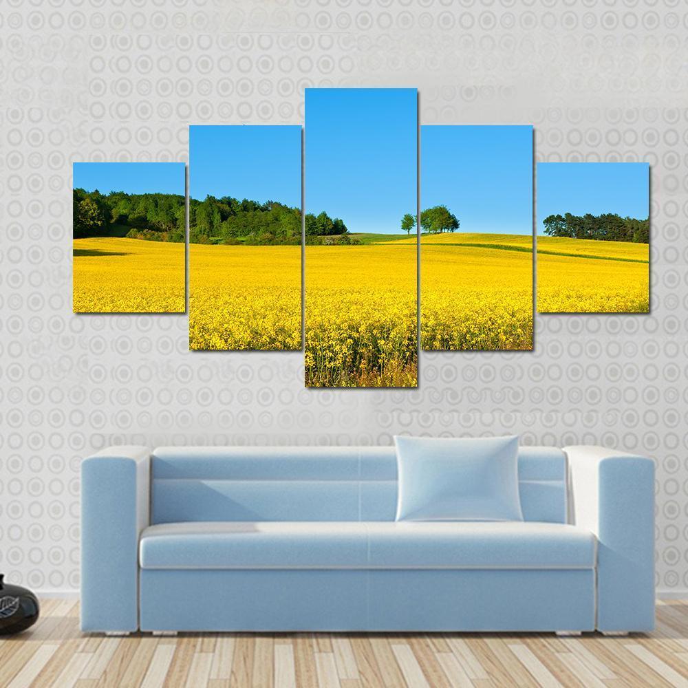 Rapeseed Field with Forest Canvas Wall Art-5 Star-Gallery Wrap-62" x 32"-Tiaracle