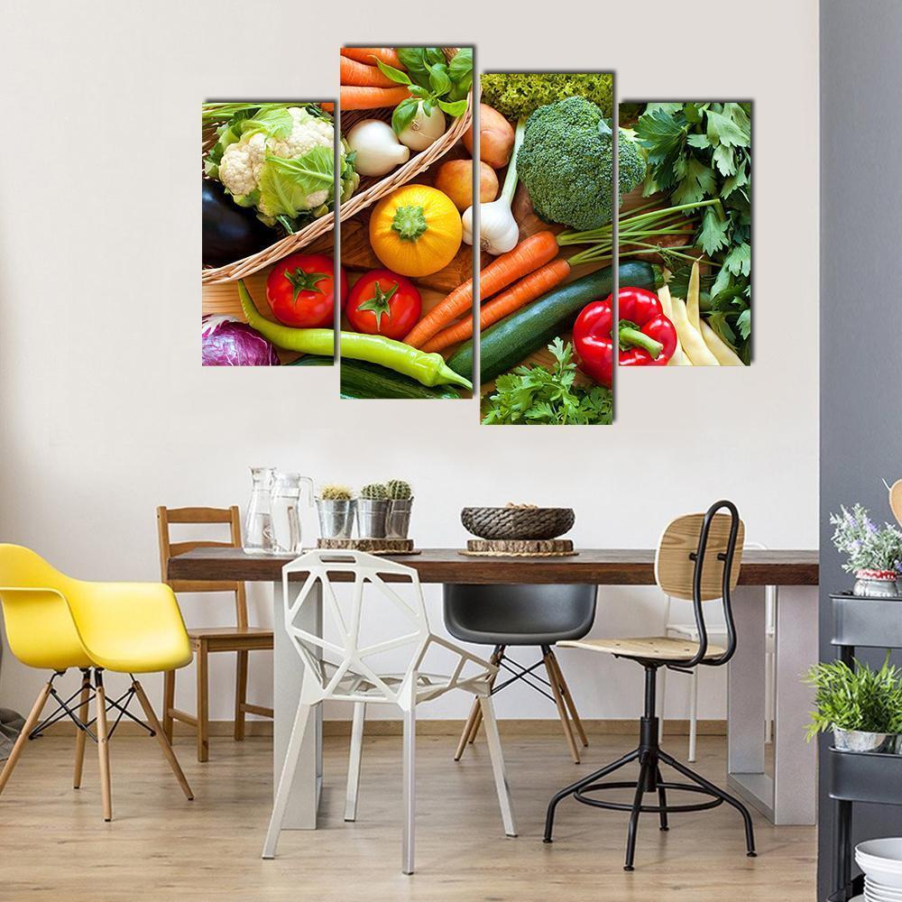 Raw Vegetables Canvas Wall Art-4 Pop-Gallery Wrap-50" x 32"-Tiaracle