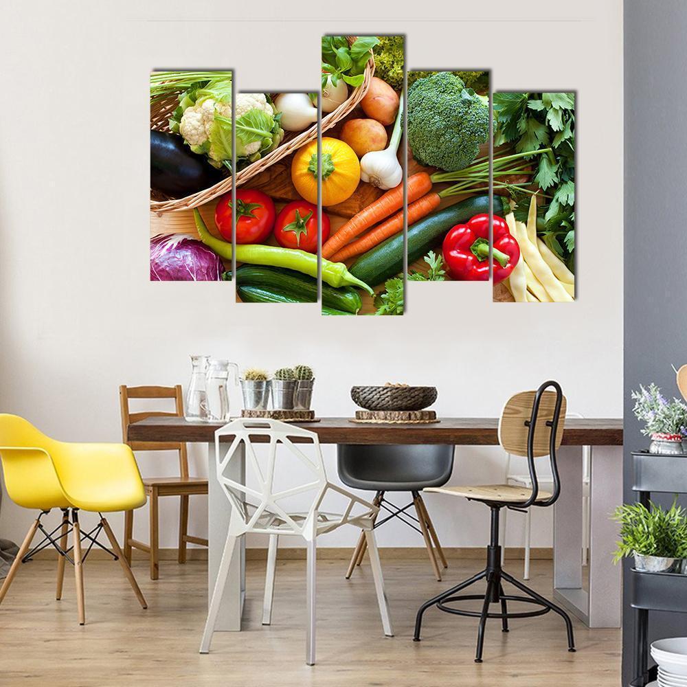 Raw Vegetables Canvas Wall Art-5 Pop-Gallery Wrap-47" x 32"-Tiaracle