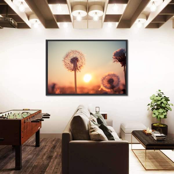 Real Field And Dandelion At Summer Sunset Canvas Wall Art-3 Horizontal-Gallery Wrap-25" x 16"-Tiaracle