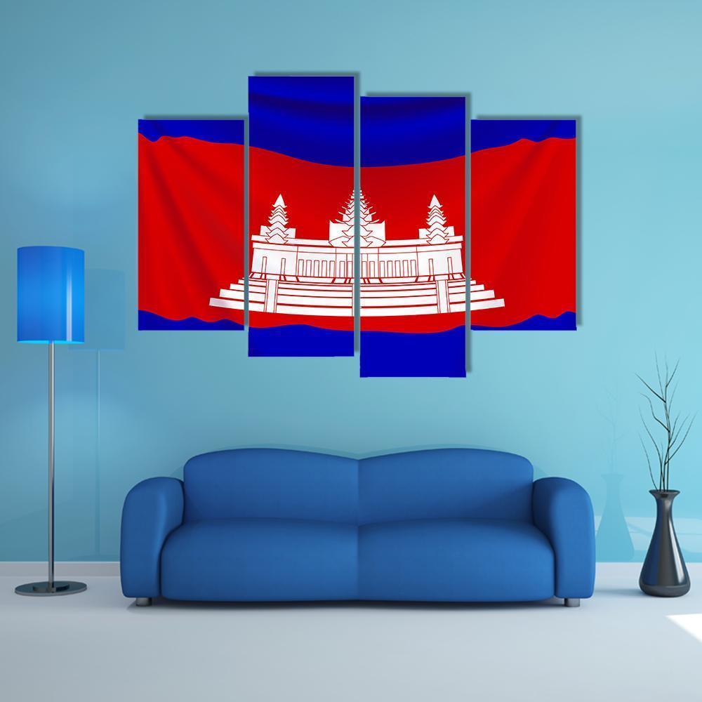 Realistic Flag Of Cambodia Canvas Wall Art-4 Pop-Gallery Wrap-50" x 32"-Tiaracle