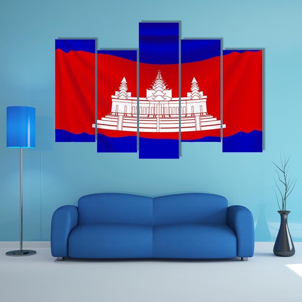 Realistic Flag Of Cambodia Canvas Wall Art-5 Pop-Gallery Wrap-47" x 32"-Tiaracle