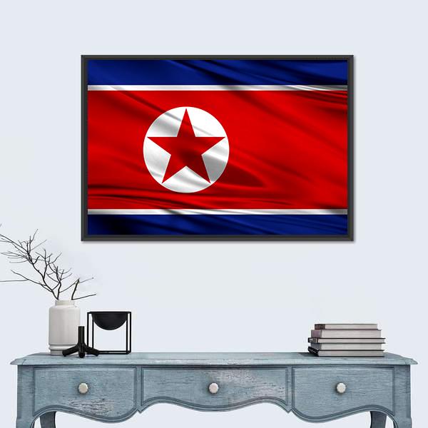 Realistic Flag Of North Korea Canvas Wall Art-1 Piece-Floating Frame-24" x 16"-Tiaracle