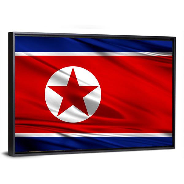 Realistic Flag Of North Korea Canvas Wall Art-3 Horizontal-Gallery Wrap-25" x 16"-Tiaracle