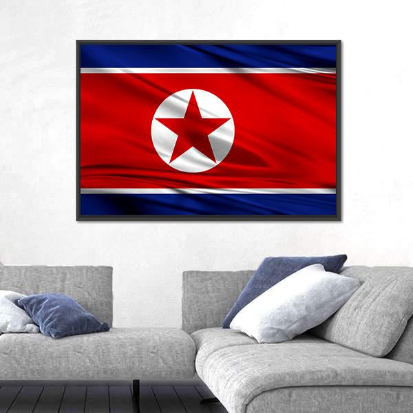 Realistic Flag Of North Korea Canvas Wall Art-3 Horizontal-Gallery Wrap-25" x 16"-Tiaracle