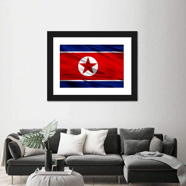 Realistic Flag Of North Korea Canvas Wall Art-3 Horizontal-Gallery Wrap-25" x 16"-Tiaracle