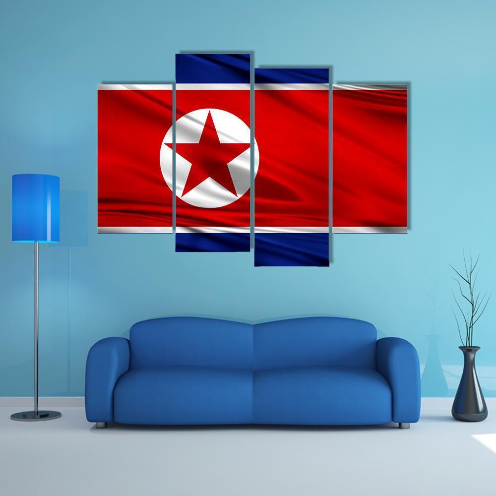 Realistic Flag Of North Korea Canvas Wall Art-3 Horizontal-Gallery Wrap-25" x 16"-Tiaracle