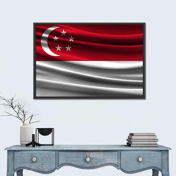 Realistic Flag Of Singapore Canvas Wall Art-1 Piece-Floating Frame-24" x 16"-Tiaracle