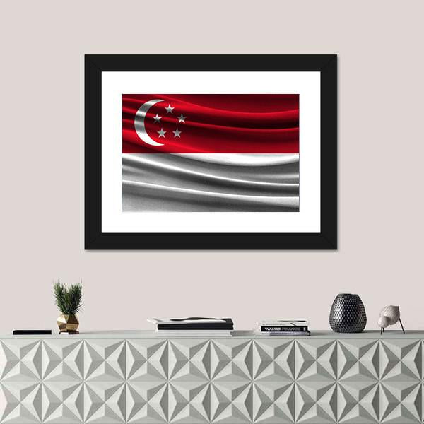 Realistic Flag Of Singapore Canvas Wall Art-1 Piece-Framed Print-20" x 16"-Tiaracle