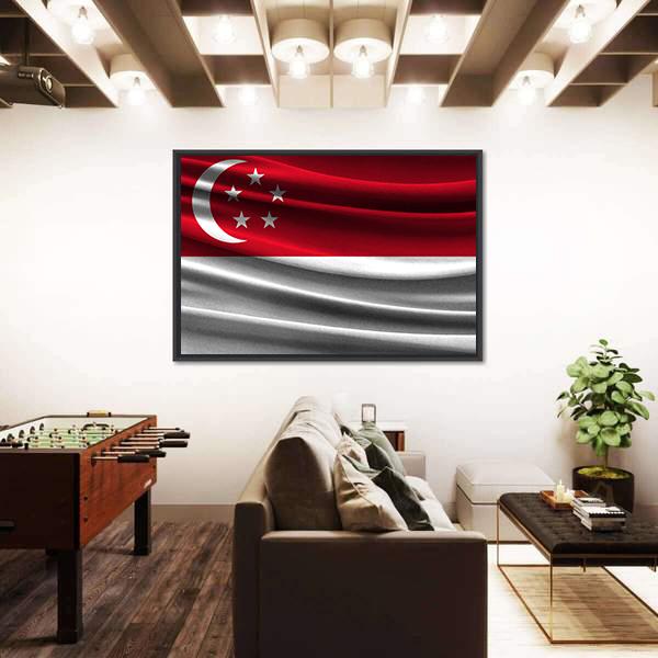 Realistic Flag Of Singapore Canvas Wall Art-3 Horizontal-Gallery Wrap-25" x 16"-Tiaracle