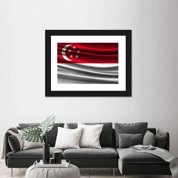 Realistic Flag Of Singapore Canvas Wall Art-3 Horizontal-Gallery Wrap-25" x 16"-Tiaracle
