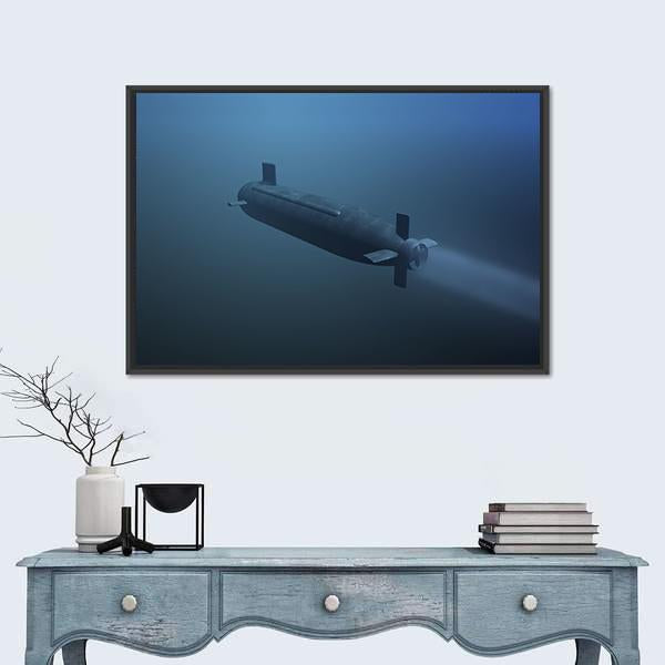 Rear View Of Submarine Under Water Canvas Wall Art-1 Piece-Floating Frame-24" x 16"-Tiaracle