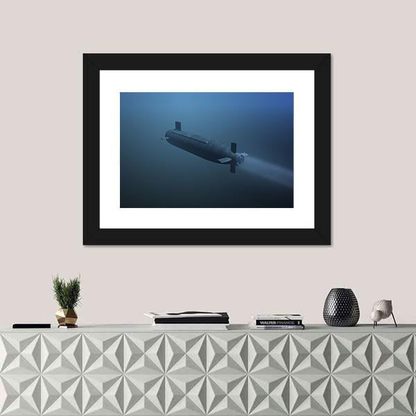 Rear View Of Submarine Under Water Canvas Wall Art-1 Piece-Framed Print-20" x 16"-Tiaracle