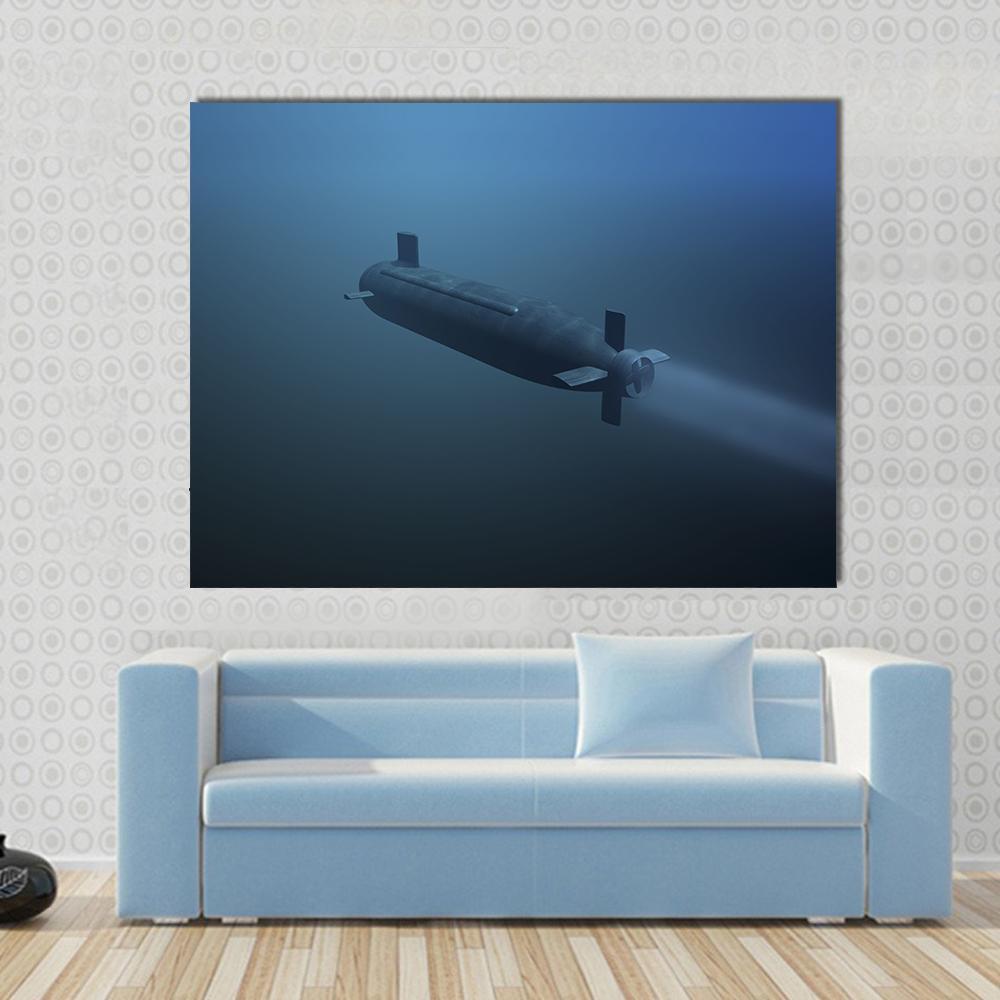 Rear View Of Submarine Under Water Canvas Wall Art-1 Piece-Gallery Wrap-48" x 32"-Tiaracle