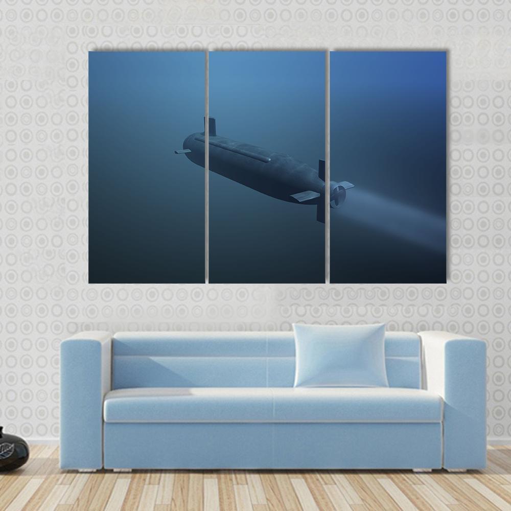 Rear View Of Submarine Under Water Canvas Wall Art-3 Horizontal-Gallery Wrap-37" x 24"-Tiaracle