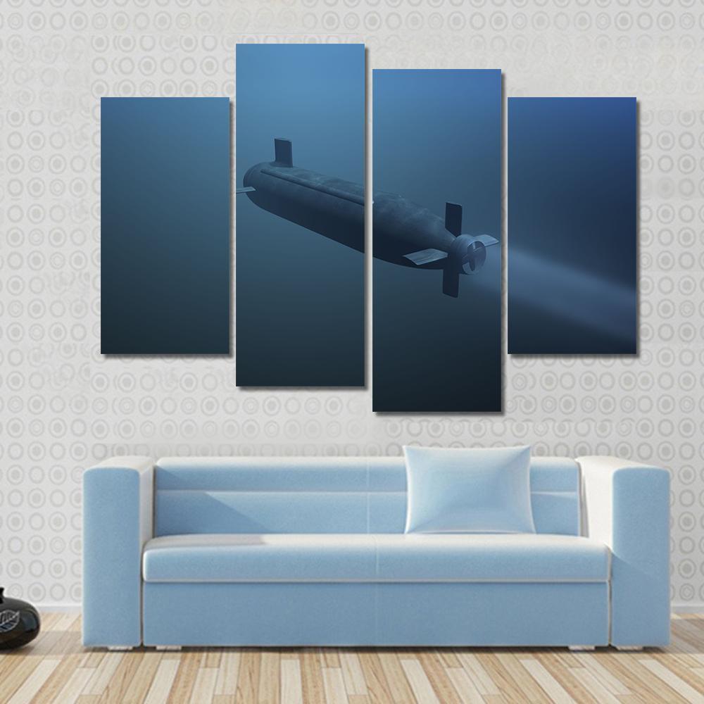 Rear View Of Submarine Under Water Canvas Wall Art-4 Pop-Gallery Wrap-50" x 32"-Tiaracle