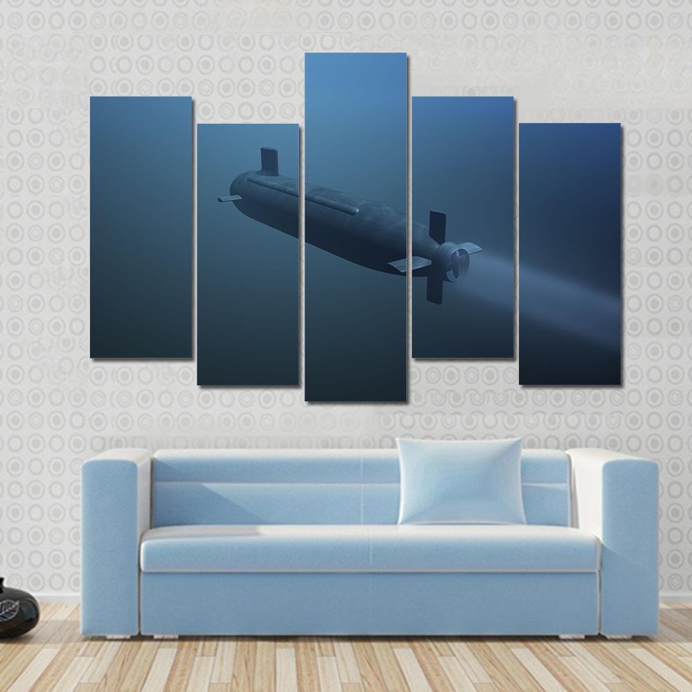 Rear View Of Submarine Under Water Canvas Wall Art-5 Pop-Gallery Wrap-47" x 32"-Tiaracle