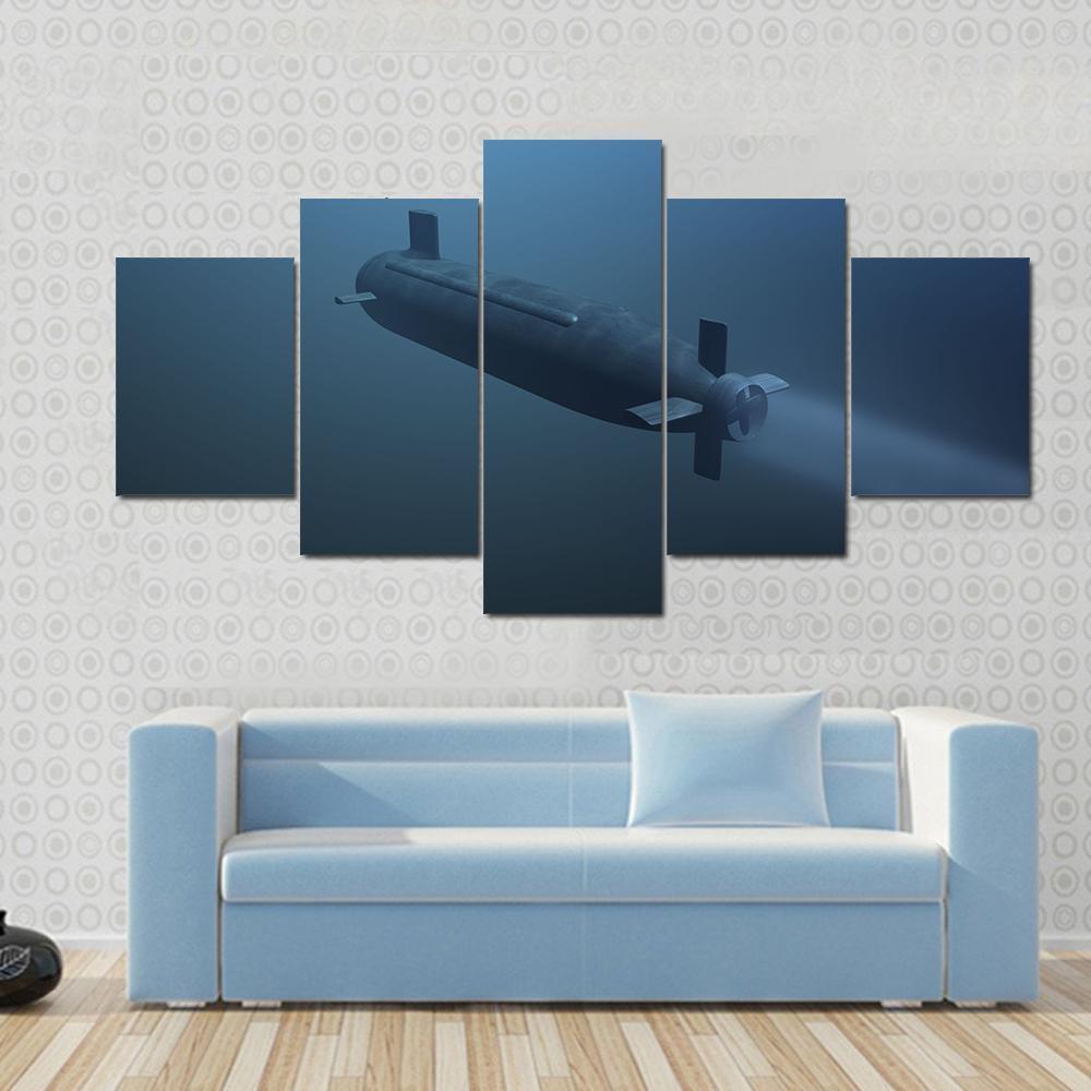 Rear View Of Submarine Under Water Canvas Wall Art-5 Star-Gallery Wrap-62" x 32"-Tiaracle