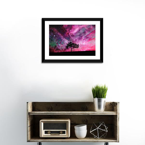 Red Alien Planet With Tree Canvas Wall Art-1 Piece-Framed Print-20" x 16"-Tiaracle