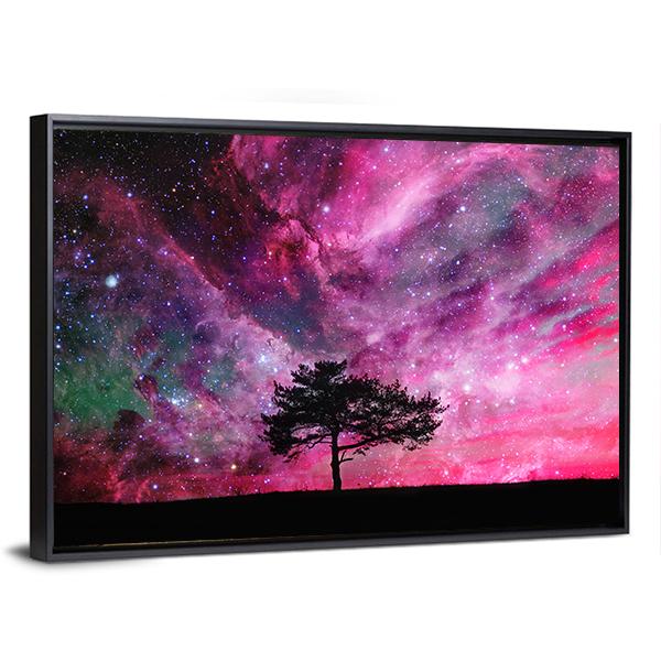 Red Alien Planet With Tree Canvas Wall Art-3 Horizontal-Gallery Wrap-25" x 16"-Tiaracle