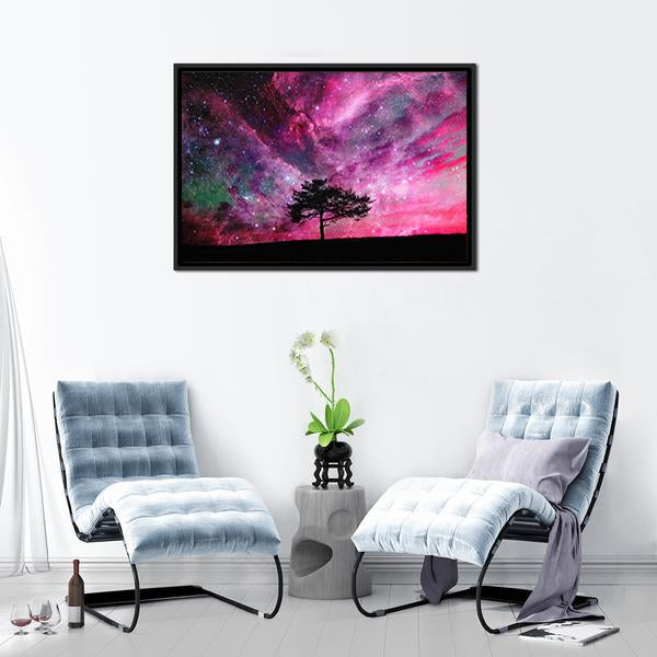 Red Alien Planet With Tree Canvas Wall Art-3 Horizontal-Gallery Wrap-25" x 16"-Tiaracle