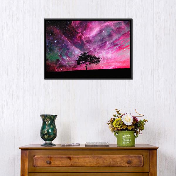 Red Alien Planet With Tree Canvas Wall Art-3 Horizontal-Gallery Wrap-25" x 16"-Tiaracle