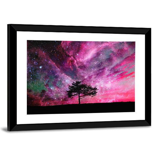 Red Alien Planet With Tree Canvas Wall Art-3 Horizontal-Gallery Wrap-25" x 16"-Tiaracle