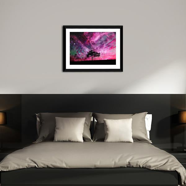 Red Alien Planet With Tree Canvas Wall Art-3 Horizontal-Gallery Wrap-25" x 16"-Tiaracle