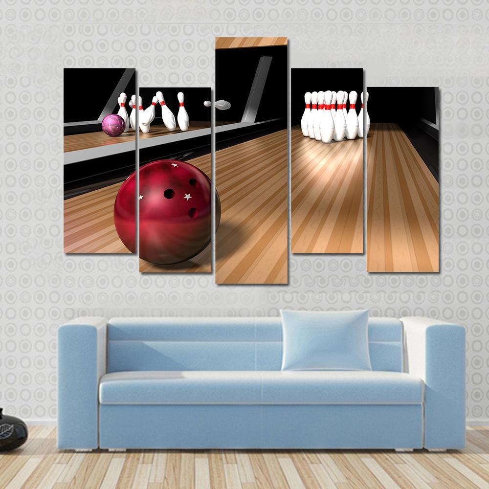 Red Bowling Ball Canvas Wall Art-5 Pop-Gallery Wrap-47" x 32"-Tiaracle